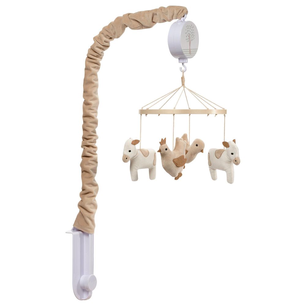 Lambs & Ivy Farmyard Friends Musical Baby Crib Mobile in White and Light Taupe, , large