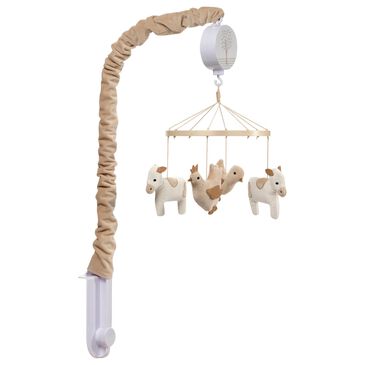 Lambs & Ivy Farmyard Friends Musical Baby Crib Mobile in White and Light Taupe, , large