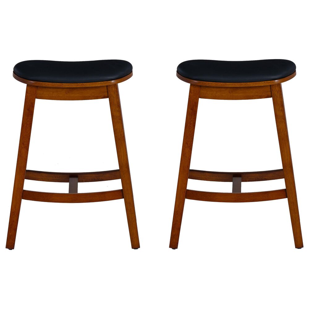 Linon Home Decor Culver Counter Stool with Black Cushion in Brown (Set of 2), , large