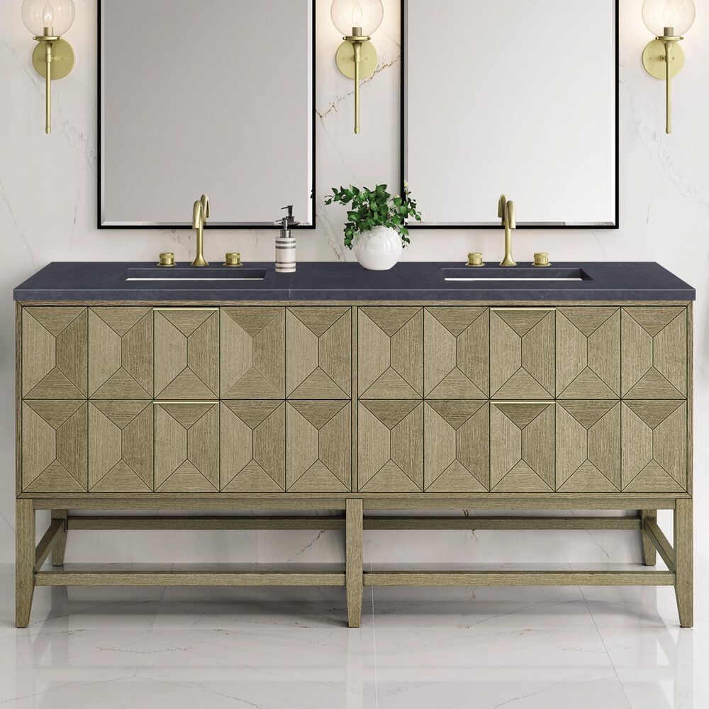 James Martin Vanities Emmeline 72" Double Bathroom Vanity in Pebble Oak with 3 cm Charcoal Soapstone Quartz Top and Rectangular Sinks, , large