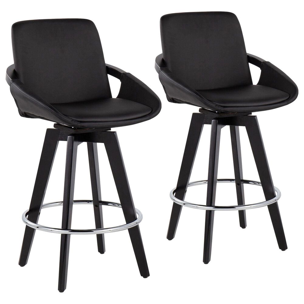 Lumisource Cosmo 26" Swivel Counter Stool with Black Cushion in Black and Chrome (Set of 2), , large