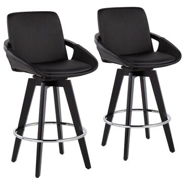 Lumisource Cosmo 26" Swivel Counter Stool with Black Cushion in Black and Chrome (Set of 2), , large