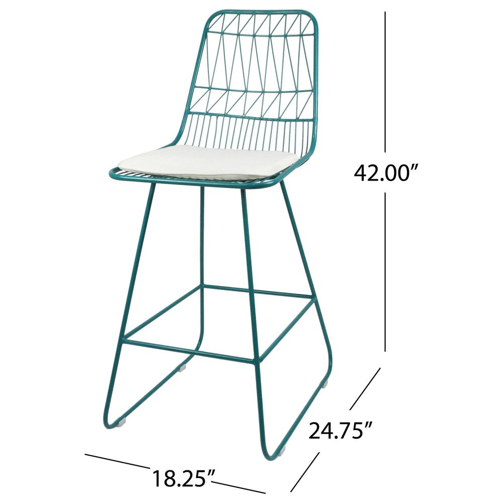Hearth and Haven Niez Outdoor Counter Stool with Ivory Cushion in Teal &#40;Set of 2&#41;, , large