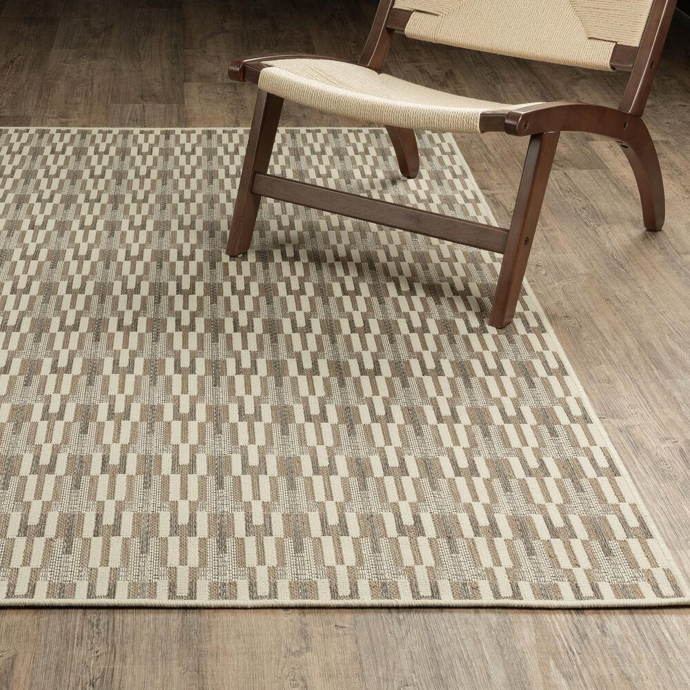 ROW by Oriental Weavers Zarina ZAR03 Beige and Ivory 6'7" x 9'2" Indoor/Outdoor Area Rug, , large