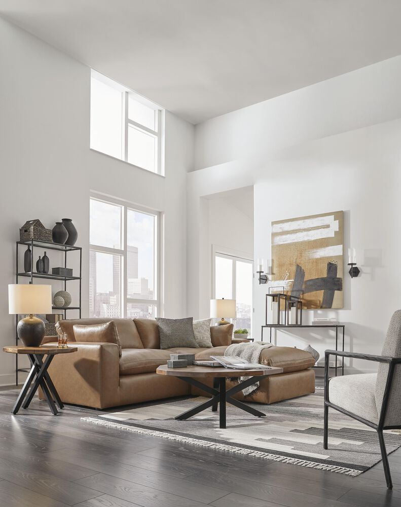 Ashley Emilia 3-Piece Stationary Reversible Sectional with Ottoman in Caramel, , large