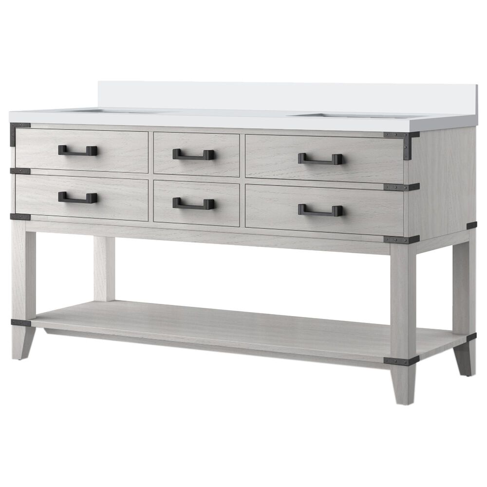 Lexora Home Norwalk 60" Double Bathroom Vanity in White Oak with White Cultured Marble Top  and Rectangle Sink, , large