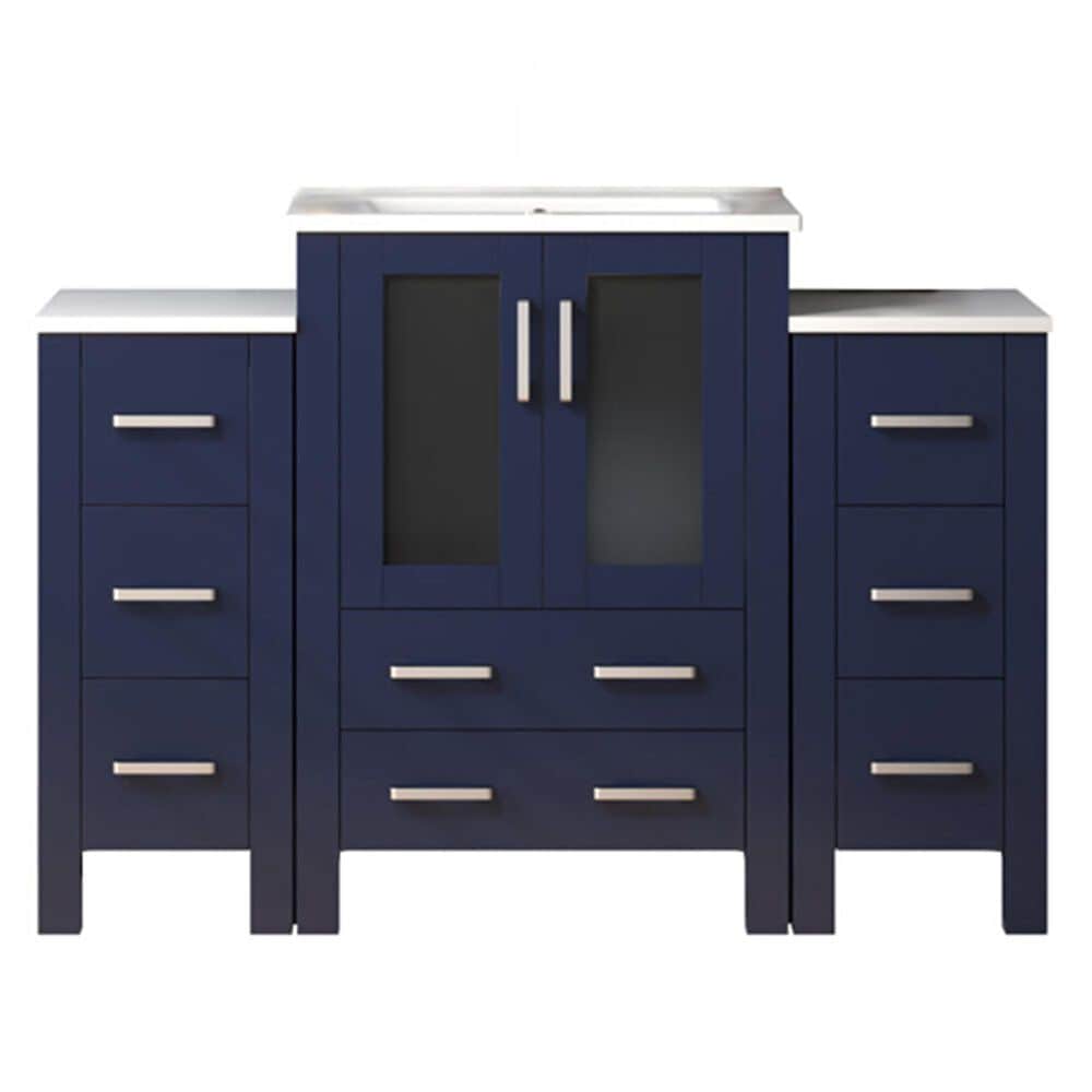 Lexora Home Volez 48" Single Bathroom Vanity in Navy Blue with White Ceramic Top and Rectangular Sink, , large