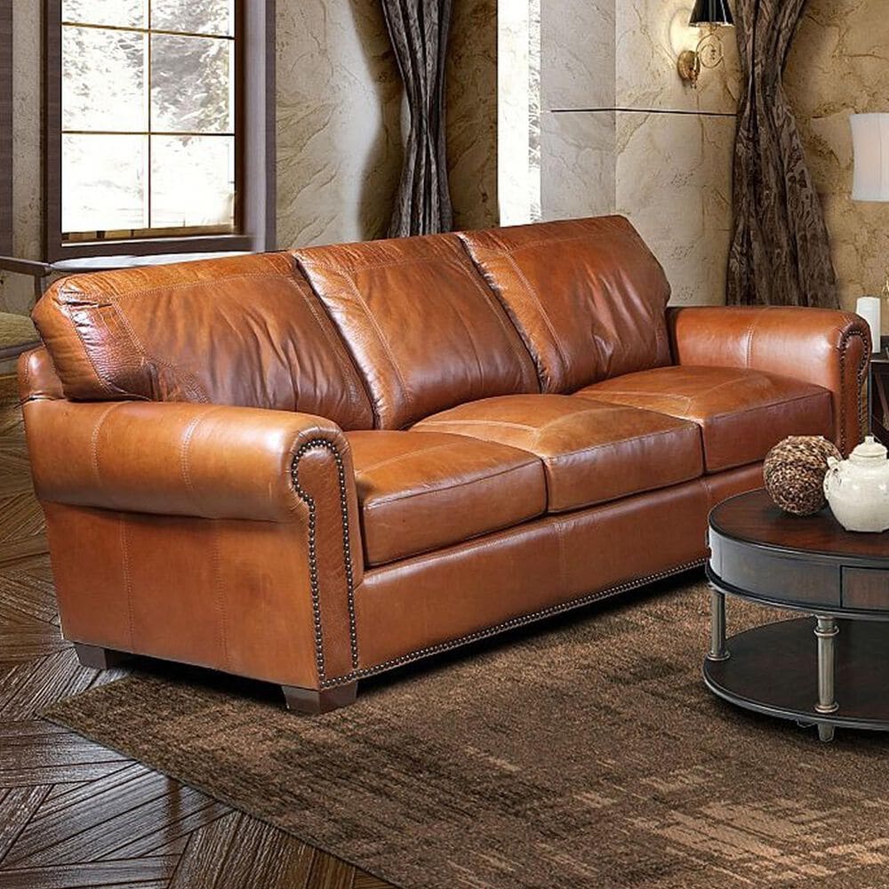 USA Premium Leather Stationary Sofa in Saddle Glove, , large