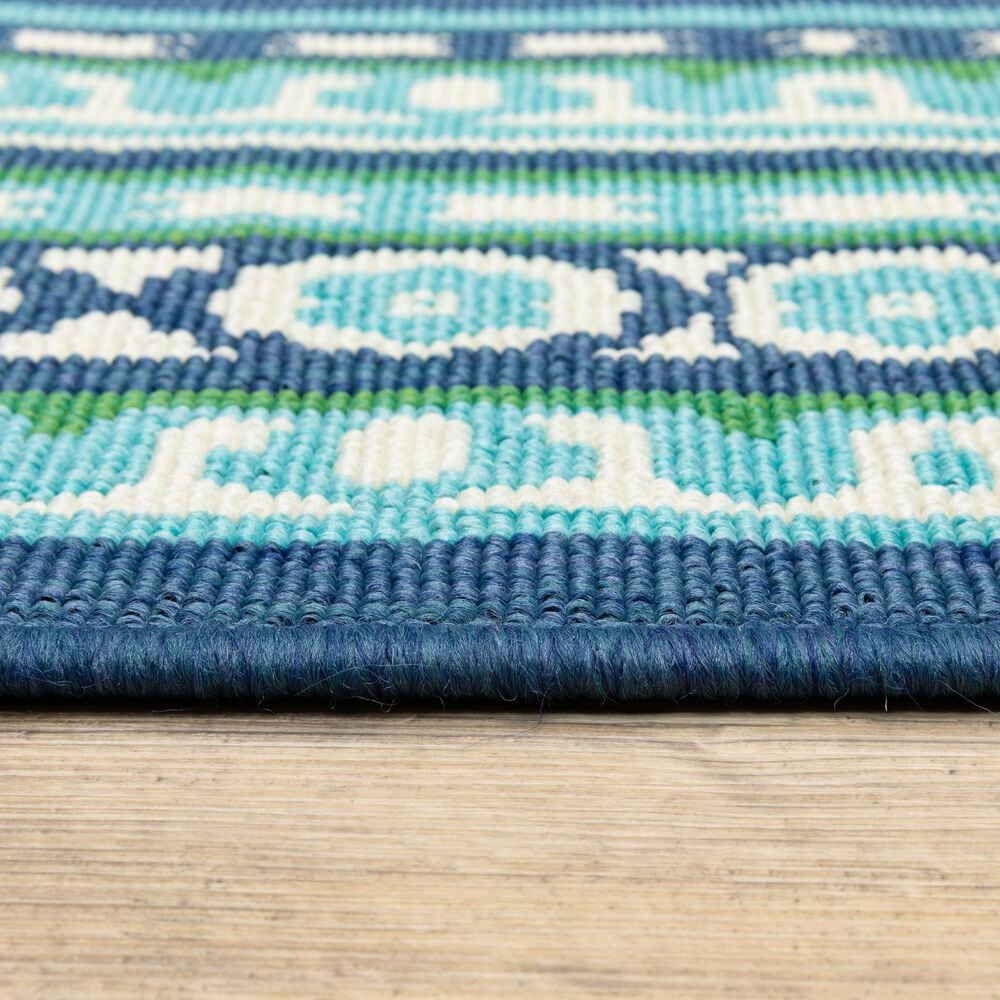 Oriental Weavers Meridian Navy and Green 2'3" x 7'6" Indoor/Outdoor Runner, , large