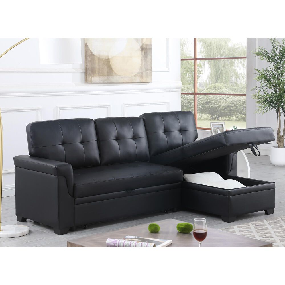 Lilola Home Lucca 84" Stationary Sleeper Sofa with Storage Chaise in Black, , large