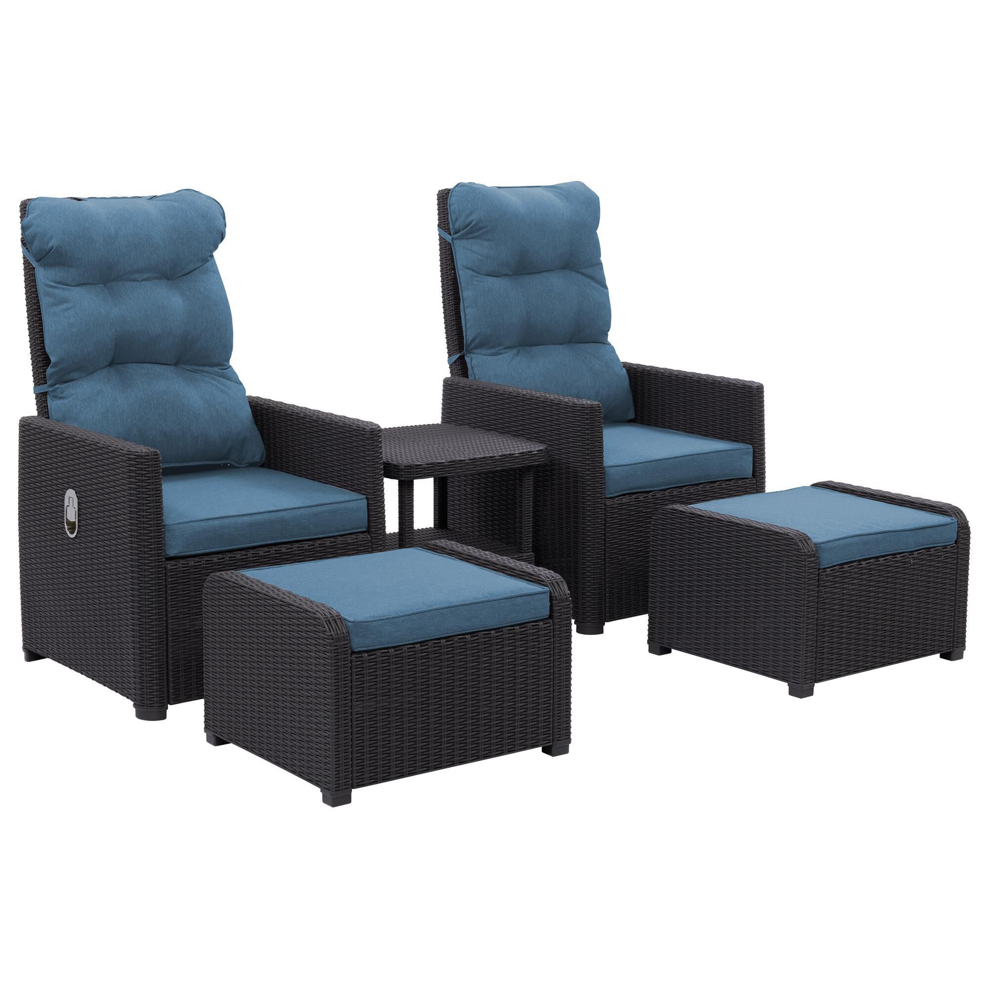 CorLiving Lake Front 5 Piece Patio Recliner Set in Blue NFM