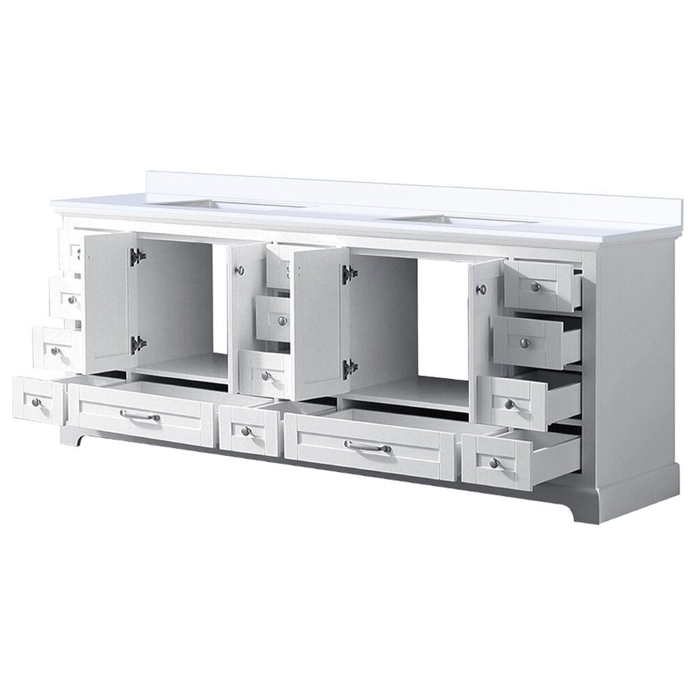 Lexora Home Dukes 84&quot; Double Bathroom Vanity in White with 2 cm White Quartz Top and Rectangular Sinks, , large