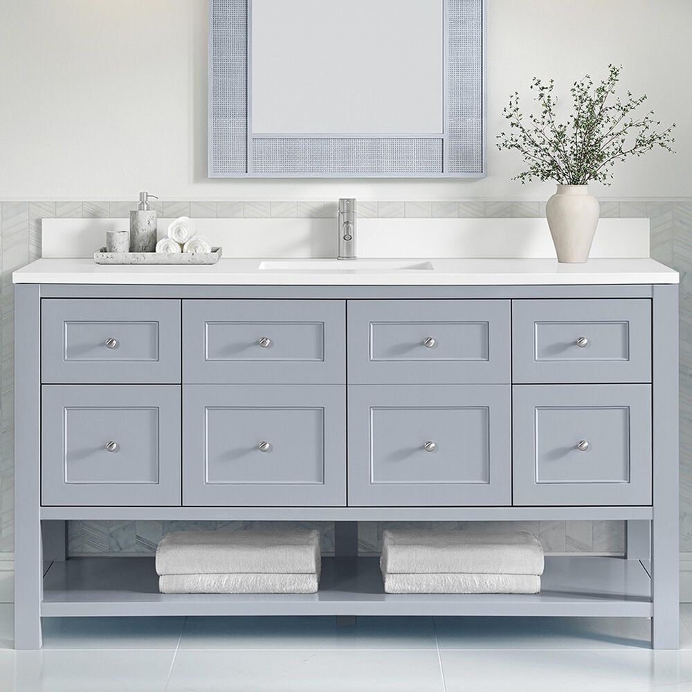 James Martin Vanities Breckenridge 60&quot; Single Bathroom Vanity in Serenity Blue with Single Hole 3 cm White Zeus Quartz Top and Rectangular Sink, , large