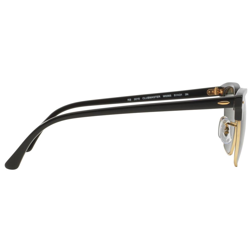 Rayban Glasses Clubmaster Classic Sunglasses with G-15 Green Lenses in Polished Black and Gold, , large