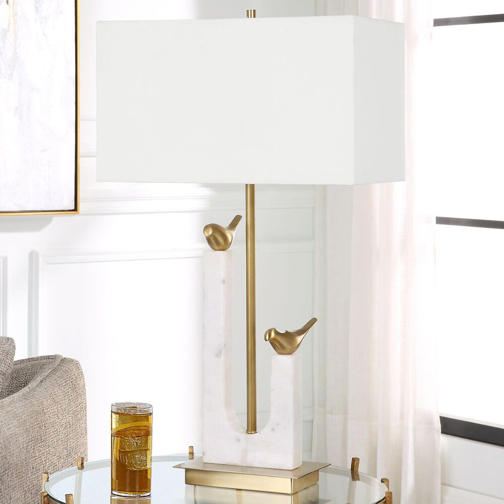 Uttermost Songbirds Table Lamp in White and Brushed Brass, , large