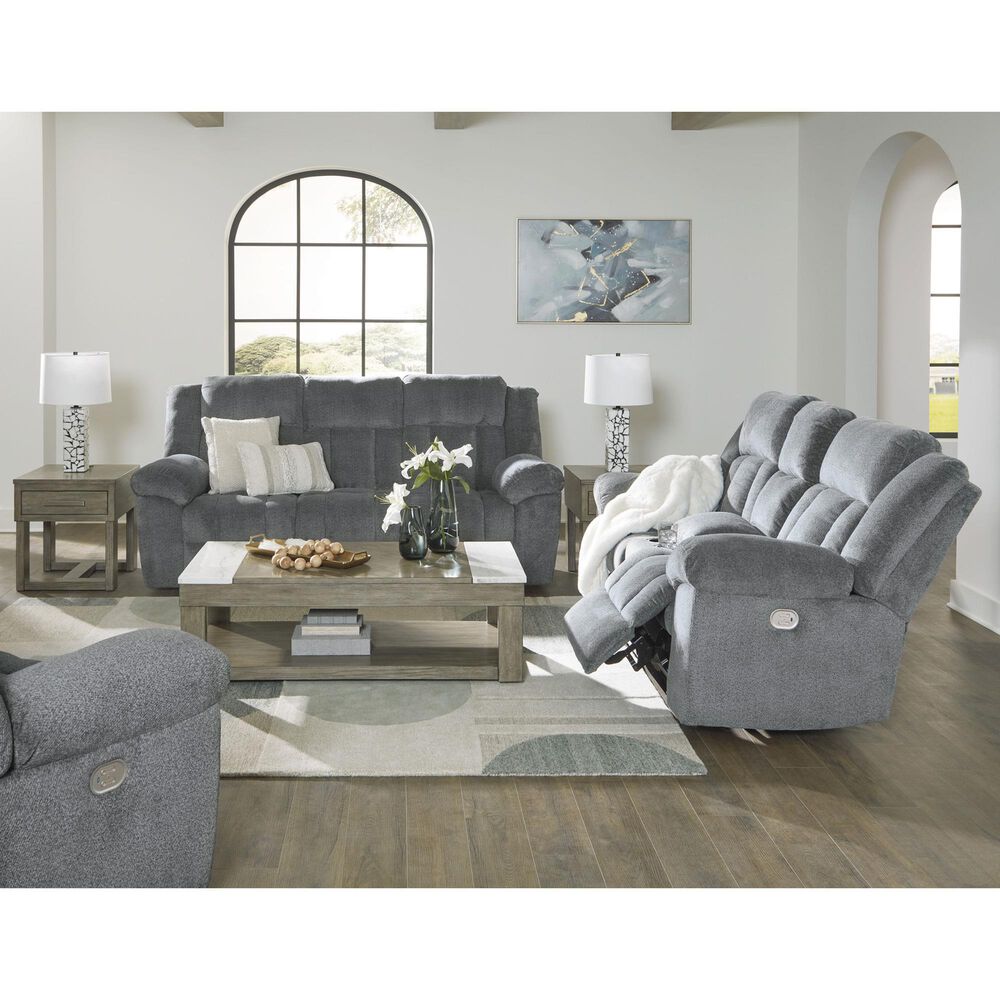 Ashley Tip-Off Power Reclining Loveseat in Slate, , large