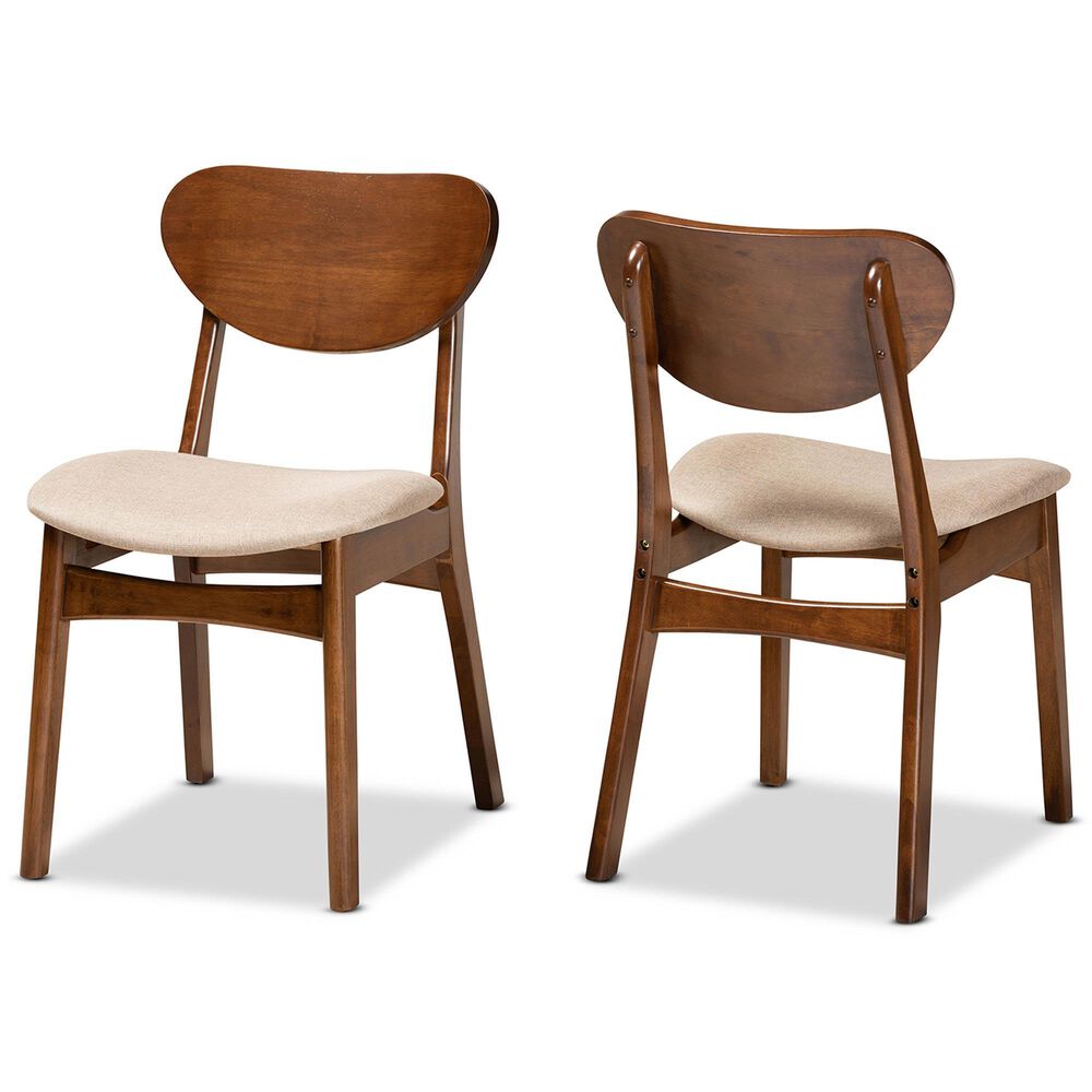 Baxton Studio Katya Side Chair with Sand Cushion in Walnut Brown (Set of 2), , large