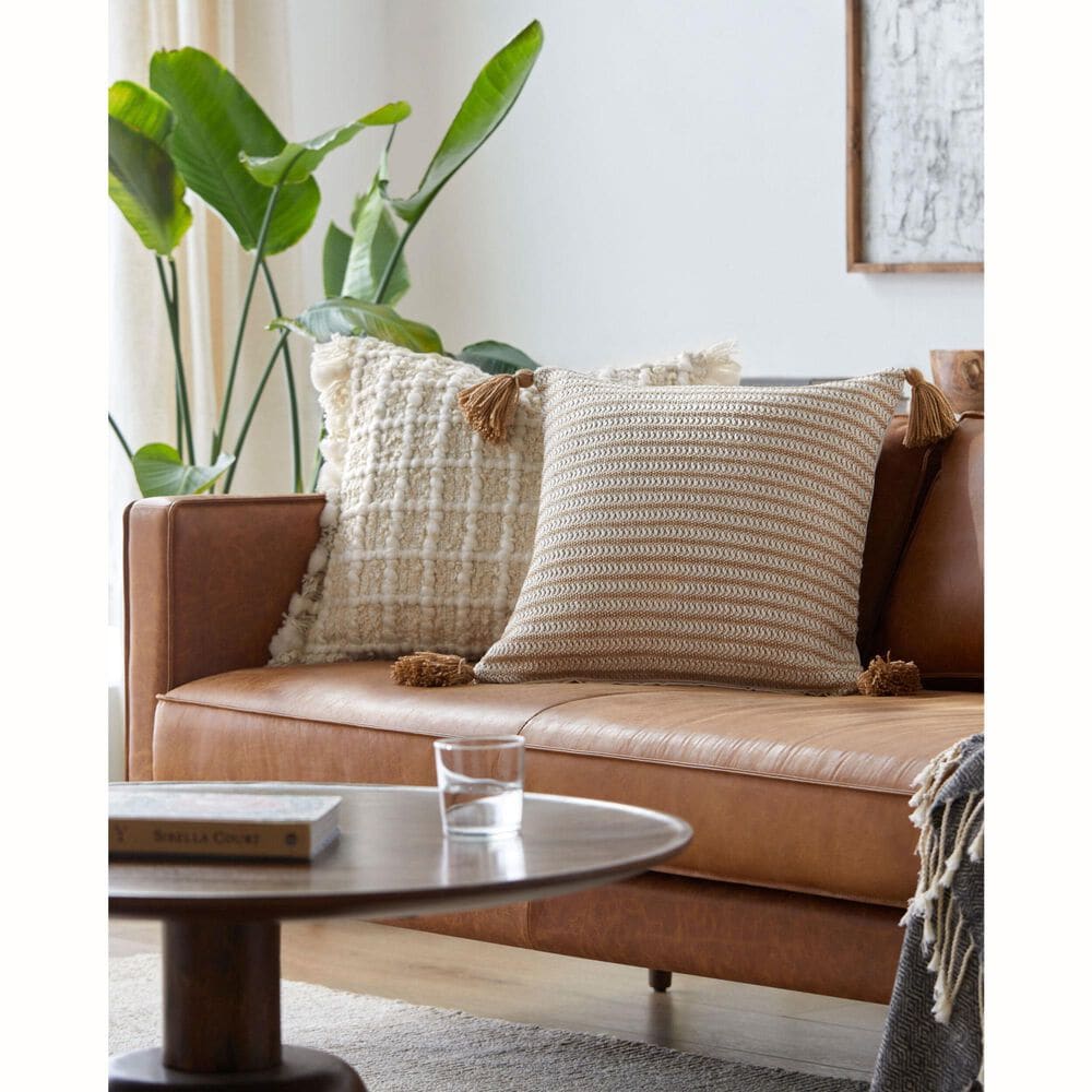 Surya Ryazan 20&quot; Square Pillow Cover in Beige and Cream, , large