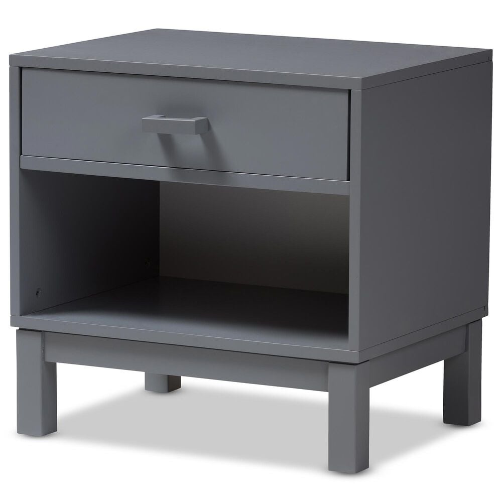 Baxton Studio Deirdre 1-Drawer Nightstand in Grey, , large