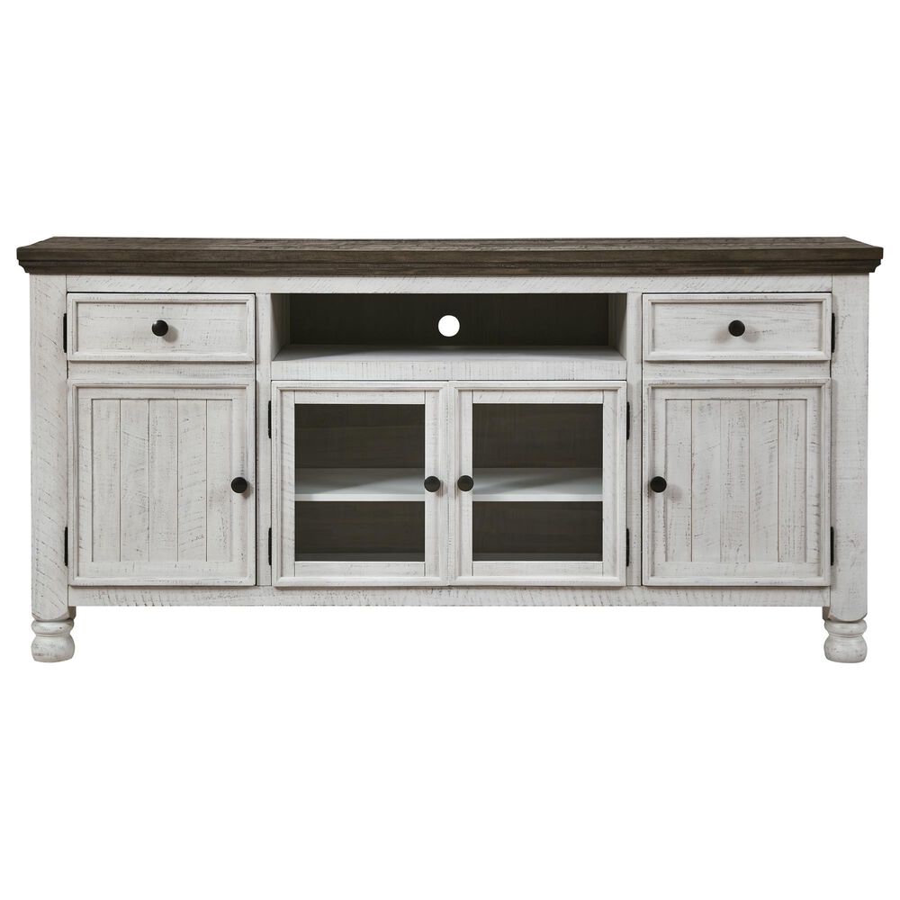 Ashley Havalance 74&quot; TV Stand in Distressed Weathered Gray and Vintage White, , large