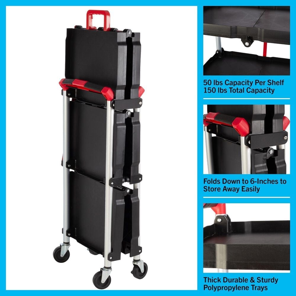 Timberlake Pack-N-Roll Folding Collapsible Service Cart in Black, , large