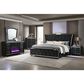 Pacific Landing Lorient Queen Upholstered Wingback Bed in Black with LED Lights, , large
