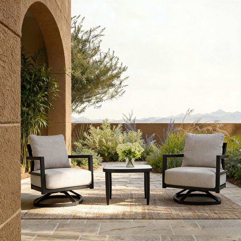 Hearth and Haven 3-Piece Outdoor Aluminum Swivel Lounge Chair Set with Side Table in Cast Silver, , large