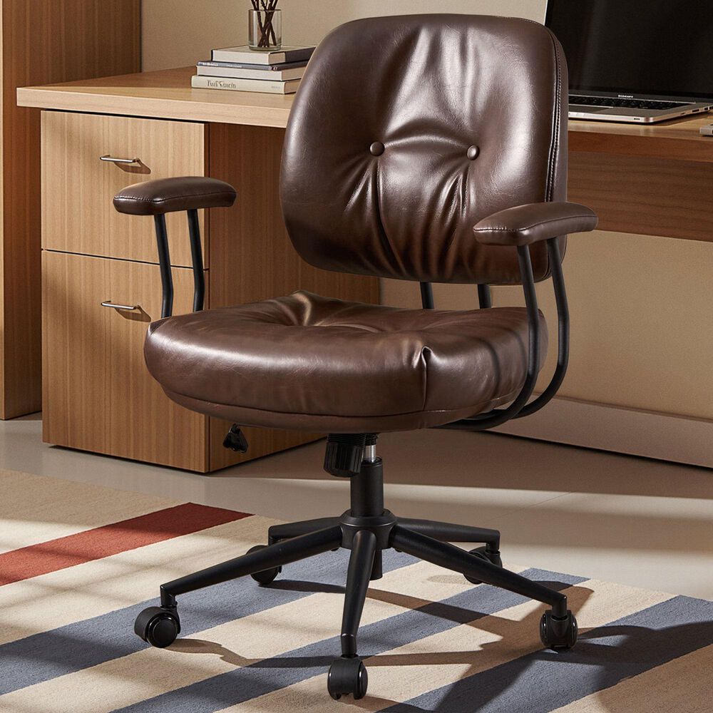HOMLUX Executive Office Chair with PU Fabric Cushion in Dark Brown, , large