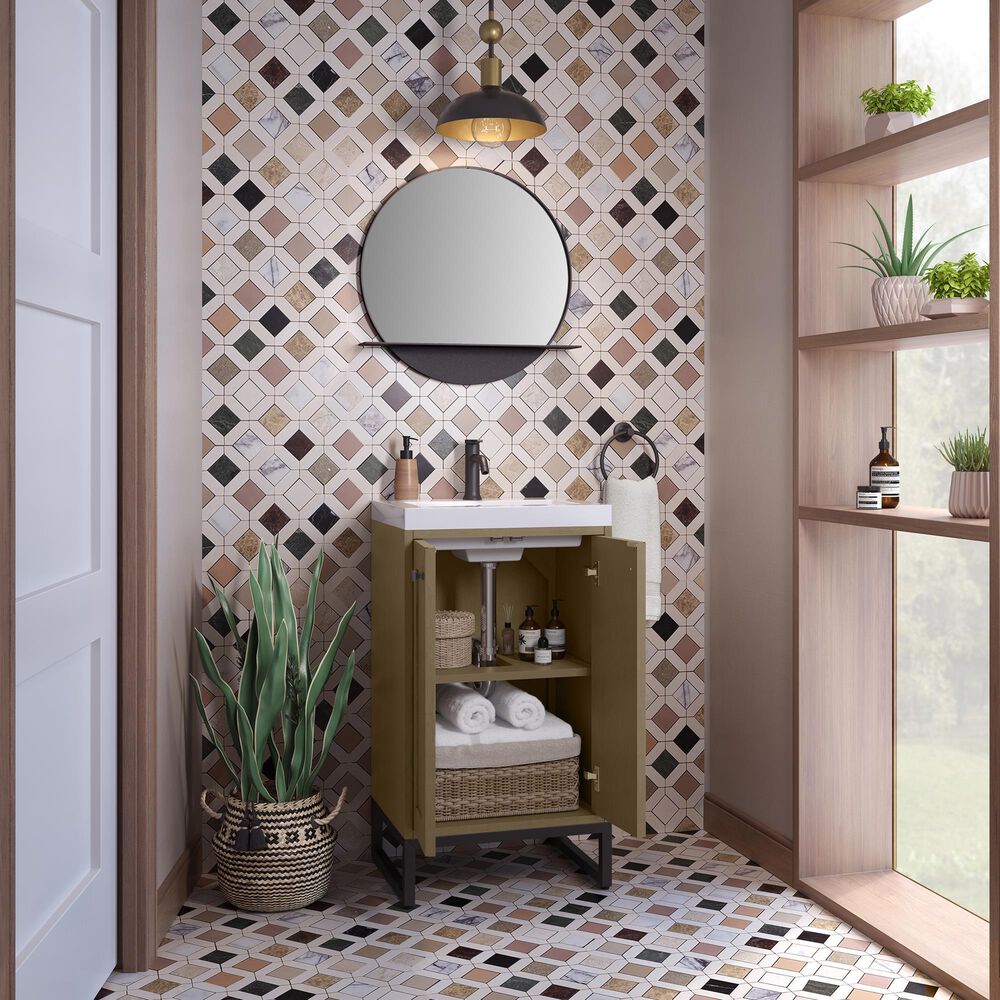 James Martin Vanities Chianti 20" Single Bathroom Vanity in Walnut Whisper and Brushed Nickel with 2 cm White Glossy Composite Stone Top and Rectangular Sink, , large