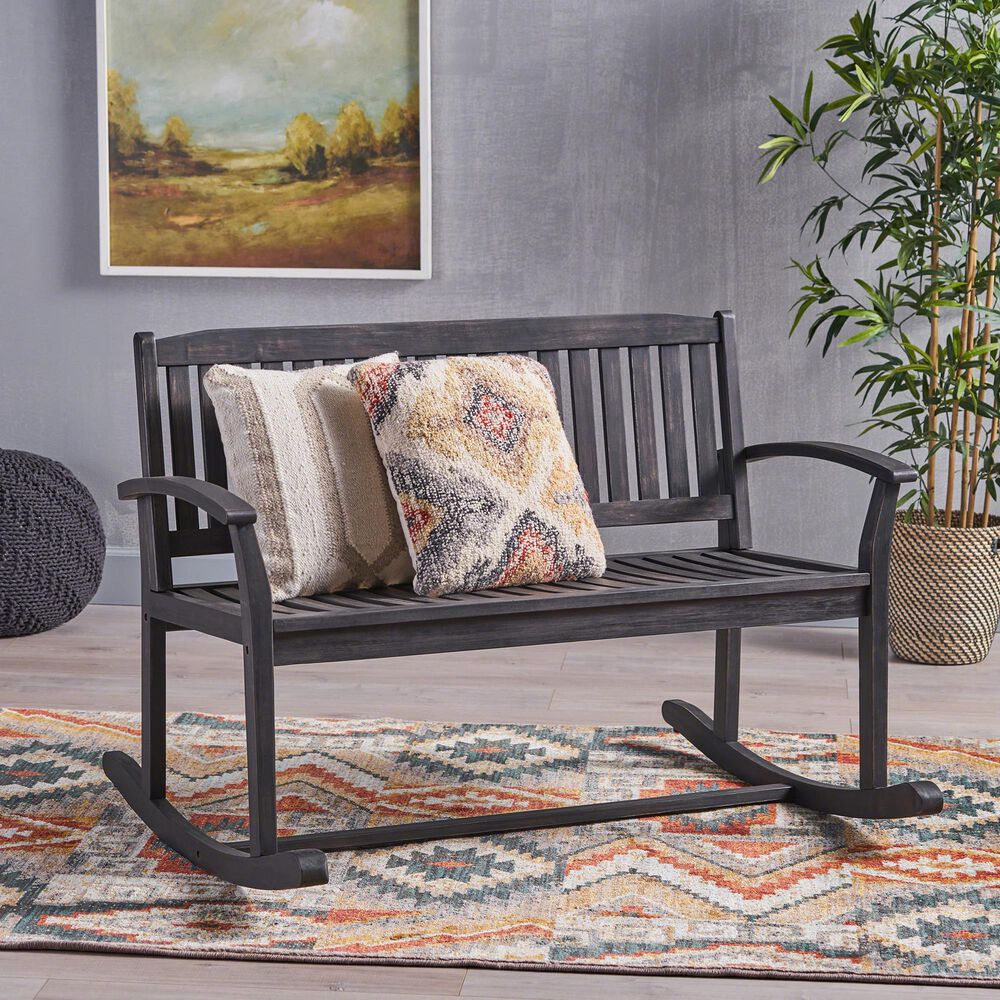 Hearth and Haven Baxter Outdoor Rocking Loveseat in Dark Grey, , large