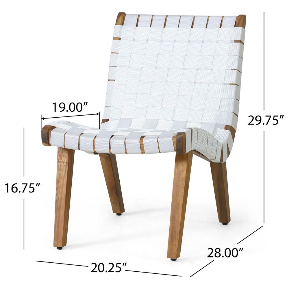 Hearth and Haven 3-Piece Outdoor Chat Set with Teak Slat-Top Side Table in White, , large
