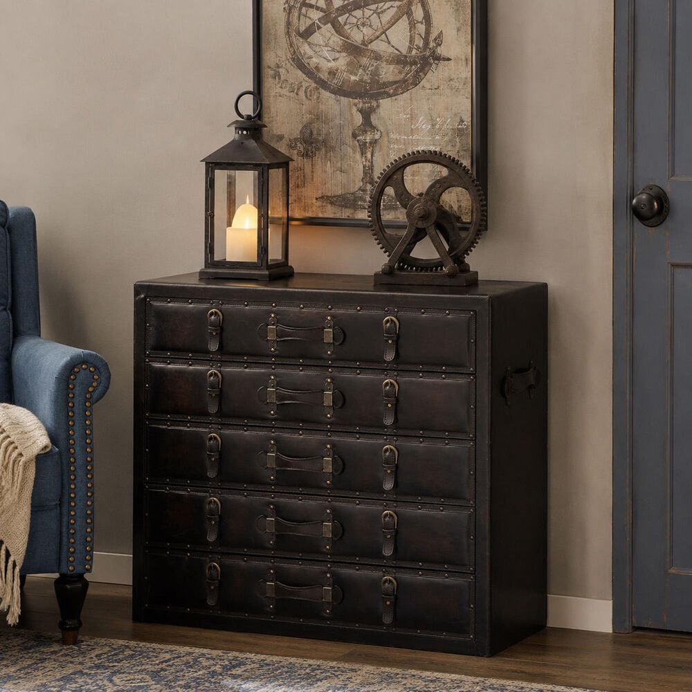 Maple and Jade 5-Drawer Room Chest with Stud and Buckle Detail in Black, , large