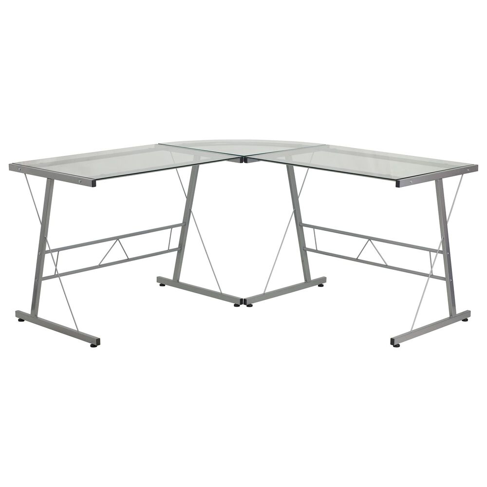 Flash Furniture L-Shaped Desk in Silver with Powder Coat Finish, , large