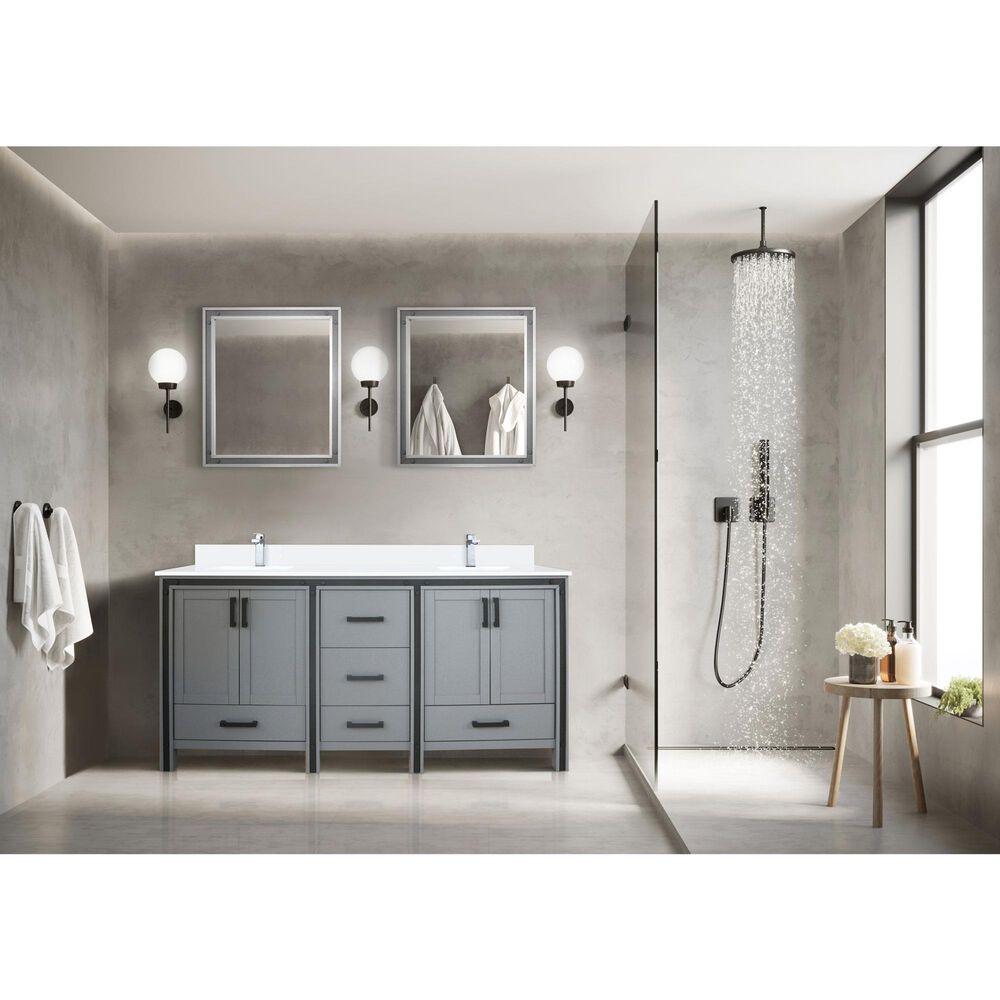 Lexora Home Ziva 72&quot; Double Bathroom Vanity in Dark Grey with 2 cm White Quartz Top and Rectangular Sinks, , large