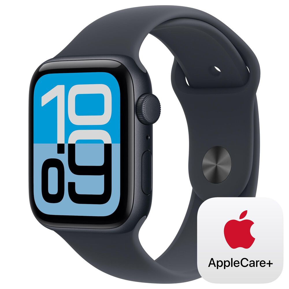 Apple Watch SE 3 (GPS) 44mm Aluminum Case with Sport Band - M/L in Midnight and 2-Year AppleCare+, , large