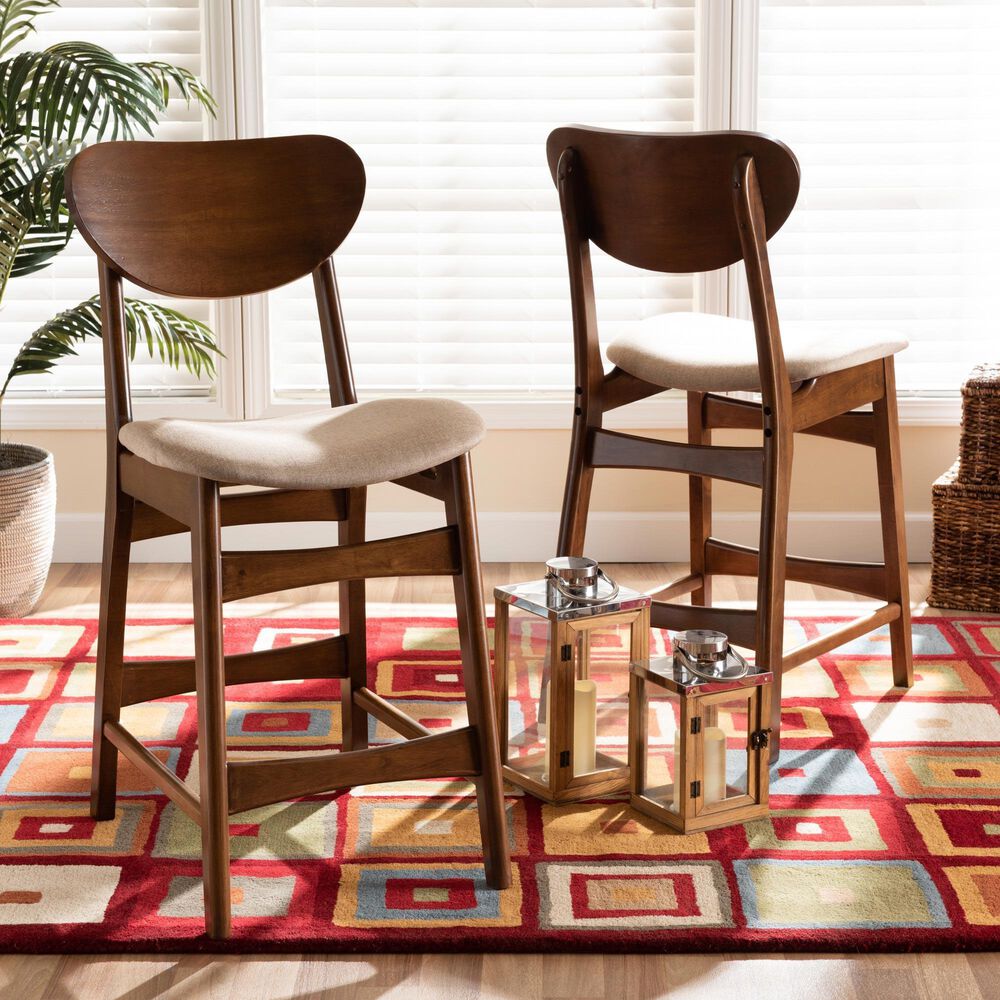 Baxton Studio Katya Counter Stool with Sand Cushion in Walnut Brown (Set of 2), , large