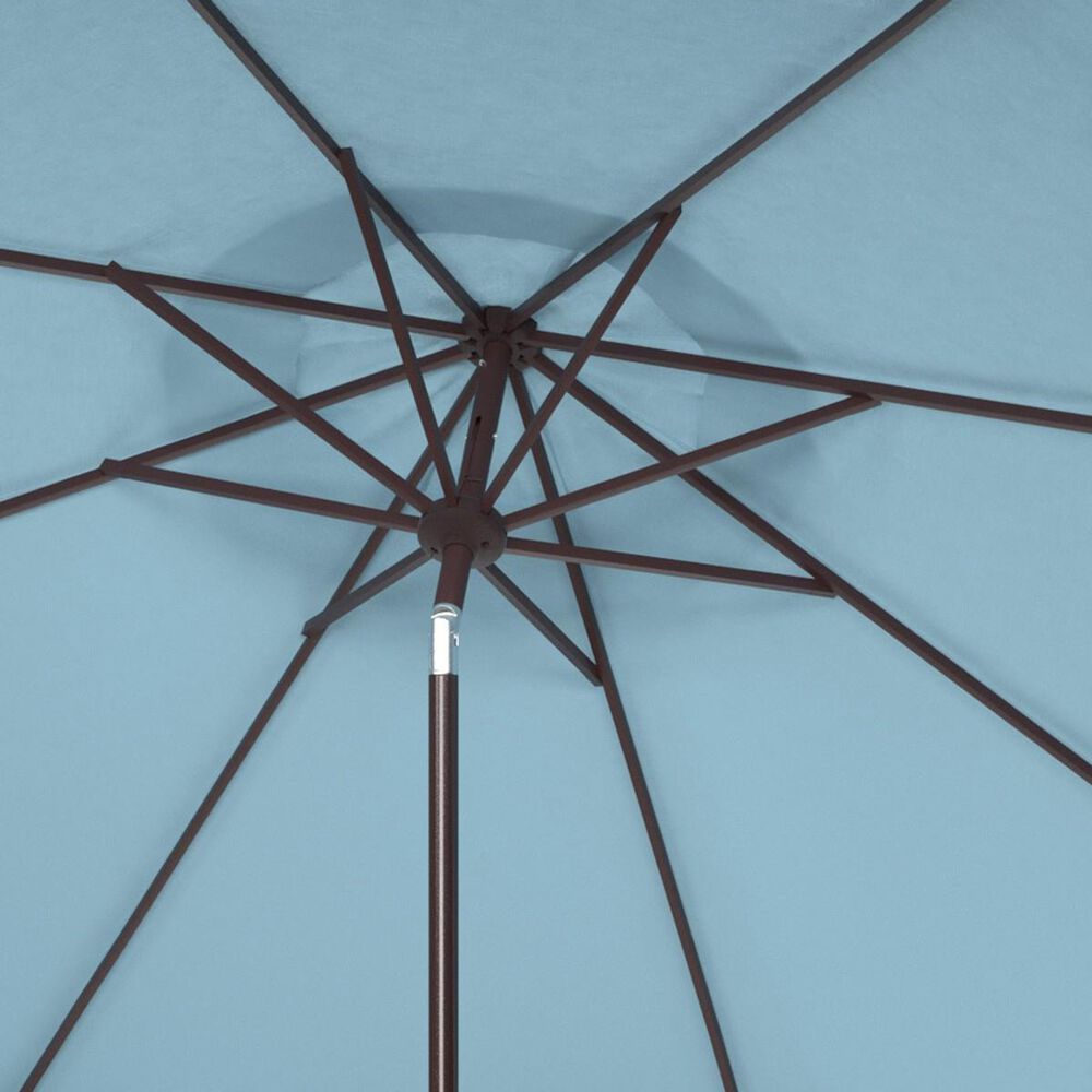 Safavieh Milan Fringe 9Ft Crank Baby Blue and White Outdoor Push Button Tilt Umbrella, , large