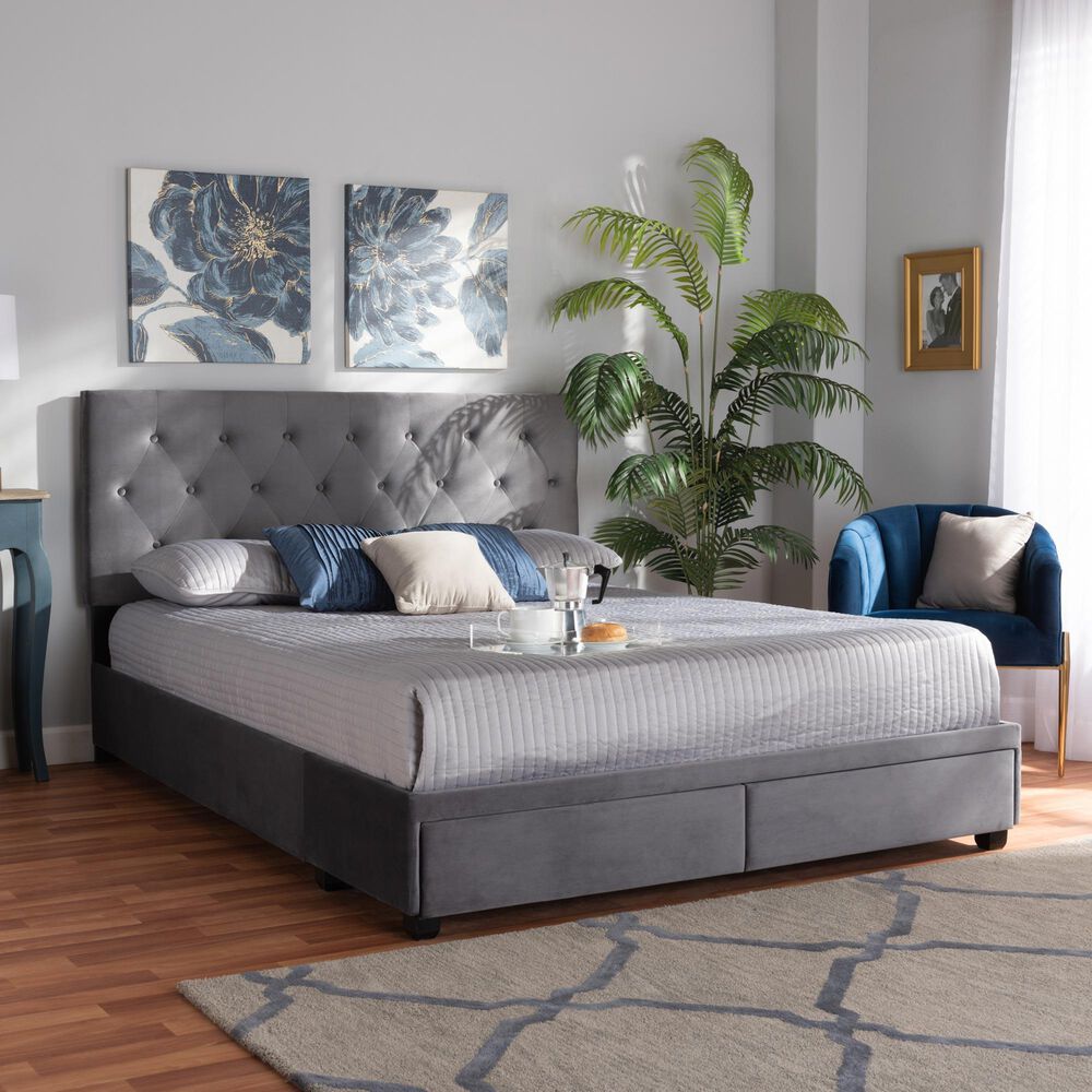 Baxton Studio Caronia Queen Upholstered Storage Bed in Grey, , large