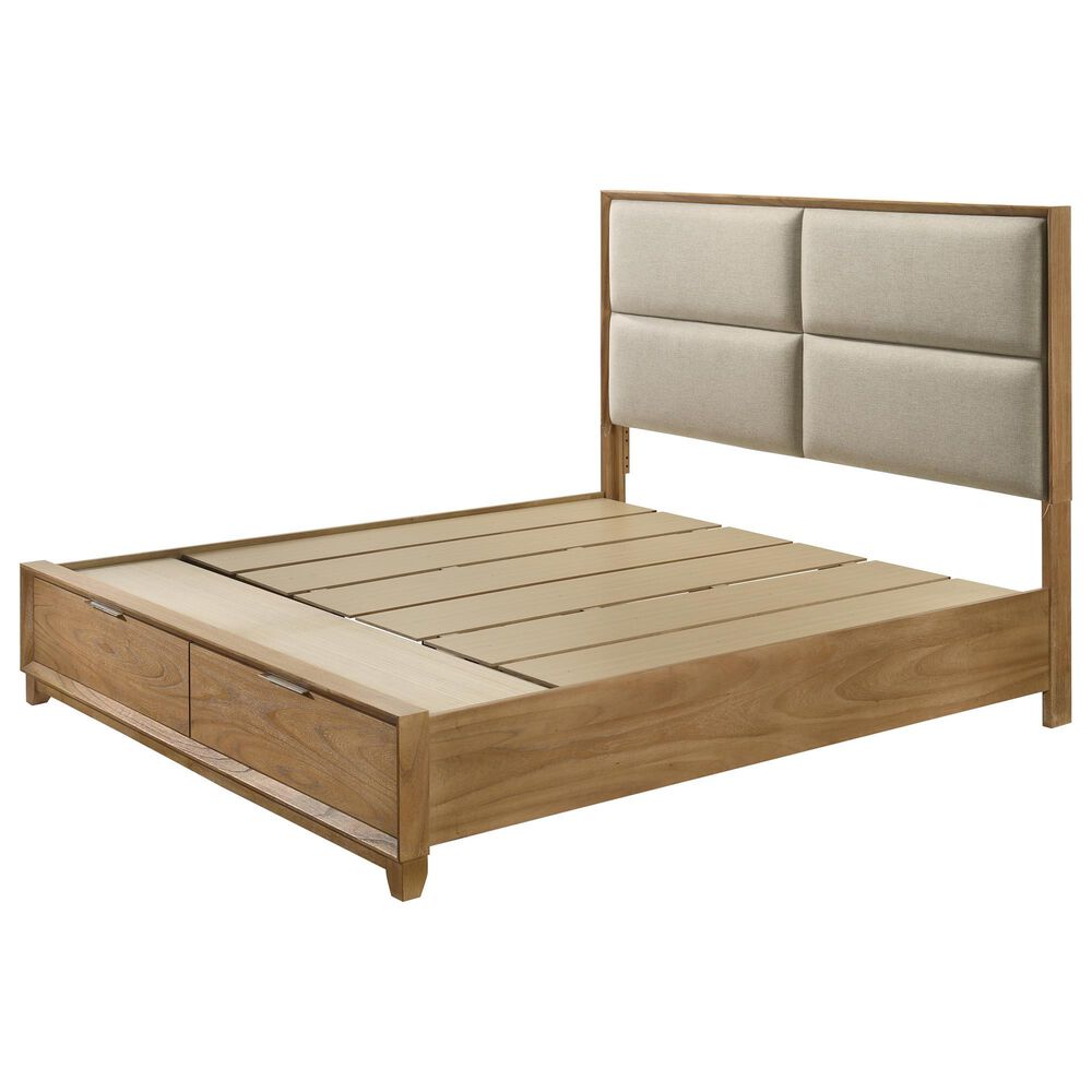 Crown Mark Florian 4 Piece Queen Storage Bed in Light Brown, , large
