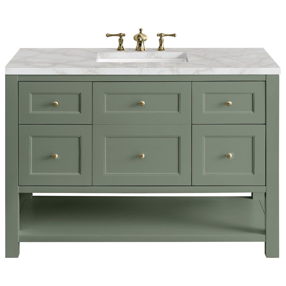 James Martin Vanities Breckenridge 48" Single Bathroom Vanity in Smokey Celadon with 3 cm Victorian Silver Quartz Top and Rectangular Sink, , large