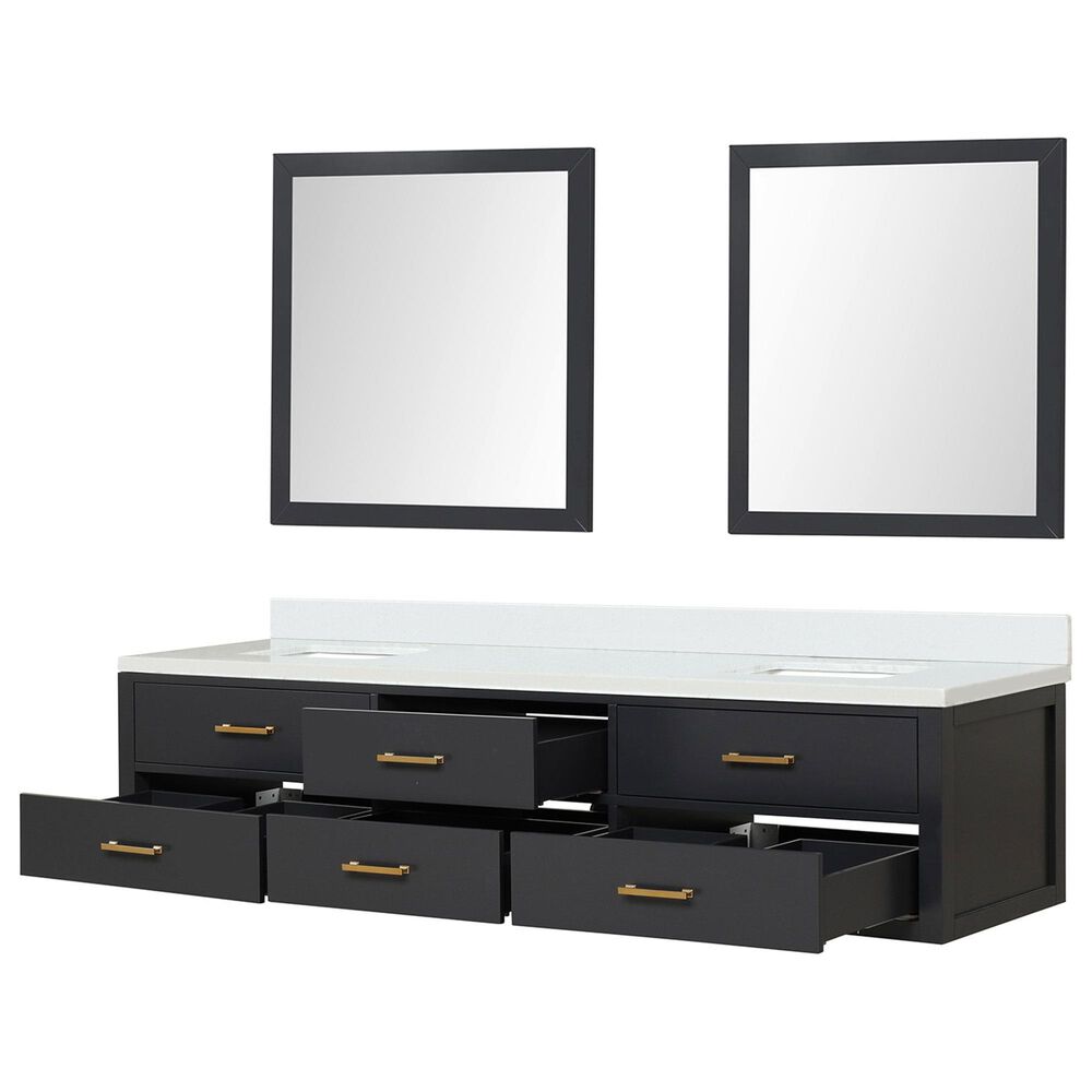 Lexora Home Castor 84&quot; Double Bathroom Vanity in Black with 2 cm White Cultured Marble Top, Rectangular Sinks and 36&quot; Mirrors, , large