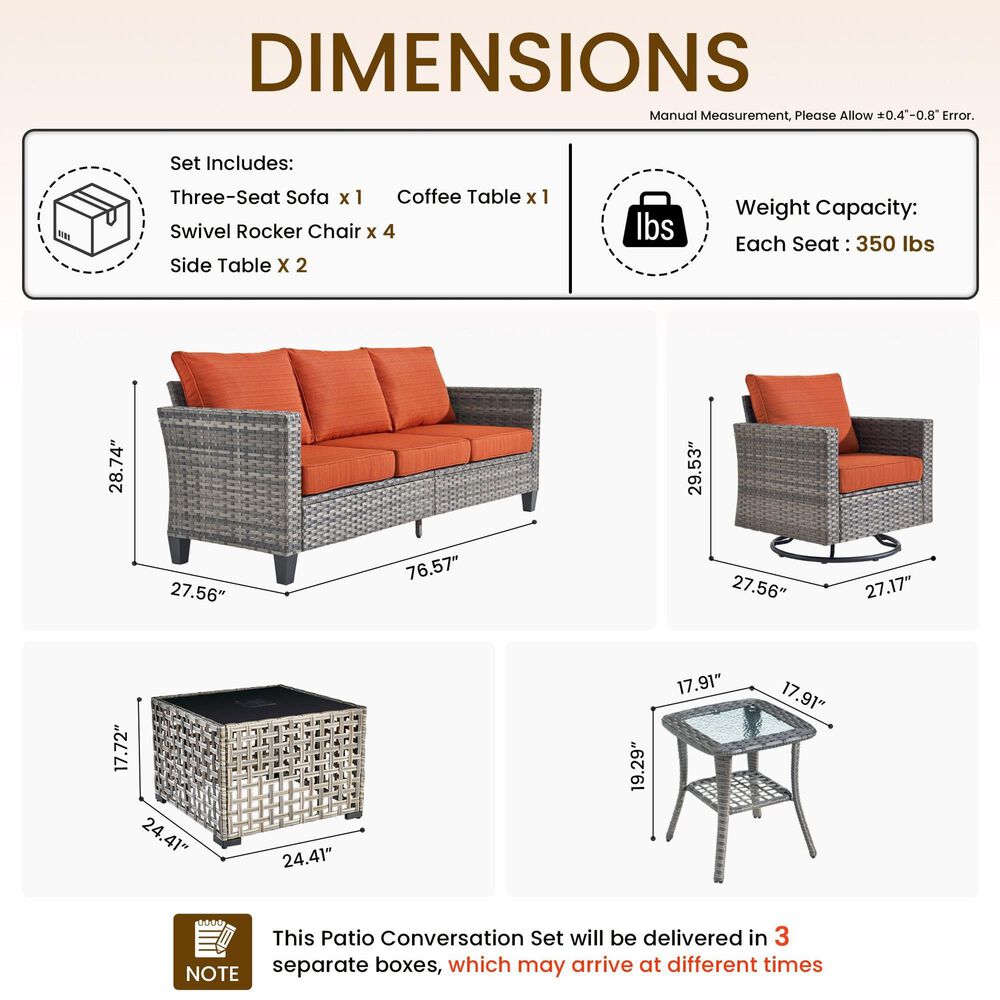 HOMLUX 8-Piece Outdoor Patio Furniture Set in Orange, , large