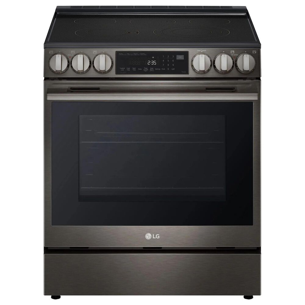 LG 2-Piece Kitchen Package with 6.3 Cu. Ft. Smart Slide-In Electric Range and 2.1 Cu. Ft. Smart Over-the-Range Microwave in Black Stainless Steel, , large