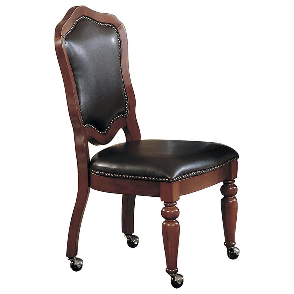 GAME TABLE AND 4 CHAIRS Bellagio 5-Piece Round Game Table Set in Distressed Brown Cherry, , large