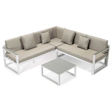 Leisuremod Chelsea 3-Piece Patio Adjustable Sectional Set with Beige Cushion in White, , large