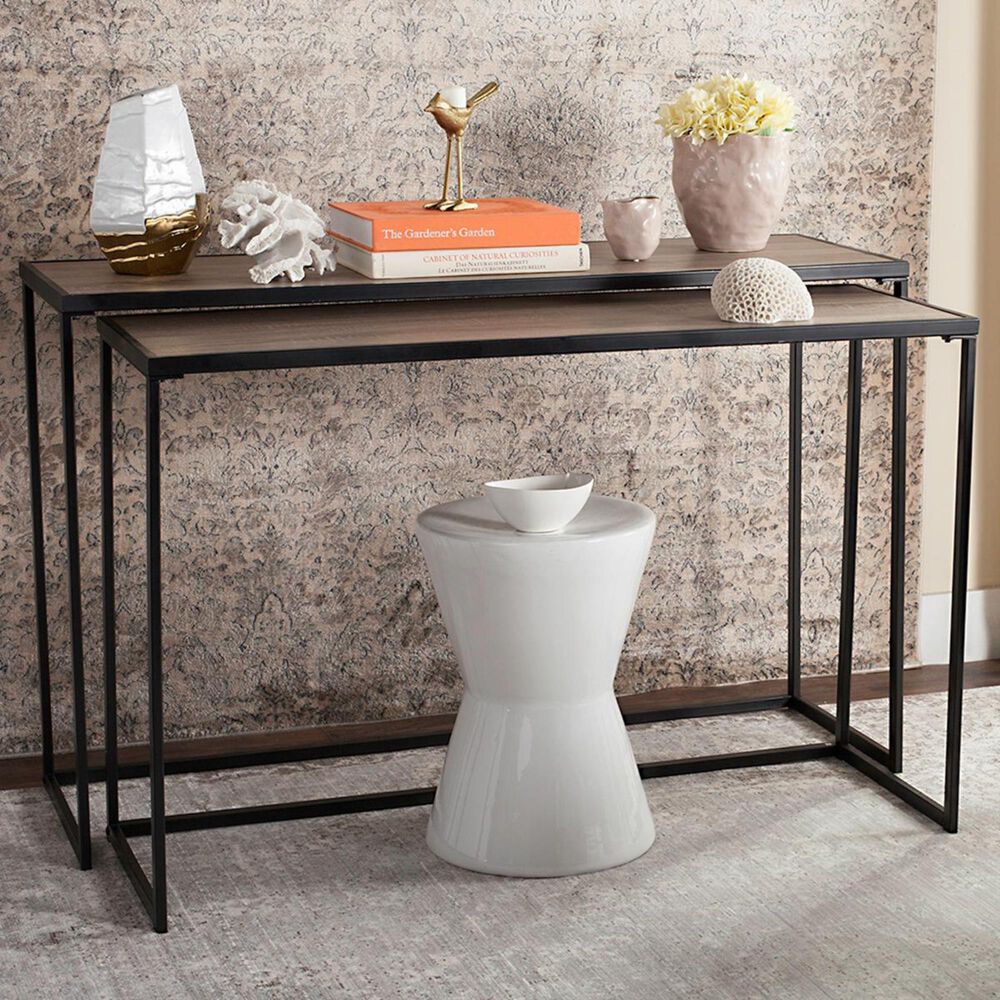 Safavieh Garin Stacking Console Table Set in Light Oak and Black, , large