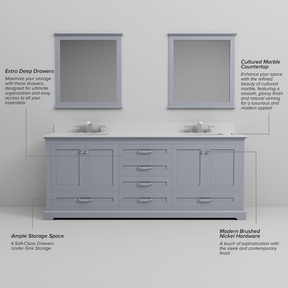 Lexora Home Dukes 80" Double Bathroom Vanity in Dark Grey with 2 cm White Cultured Marble Top and Rectangular Sinks, , large