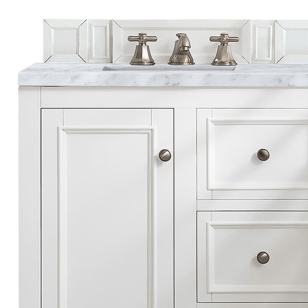 James Martin Vanities De Soto 30&quot; Single Bathroom Vanity in Bright White with 3 cm Carrara White Marble Top and Rectangular Sink, , large
