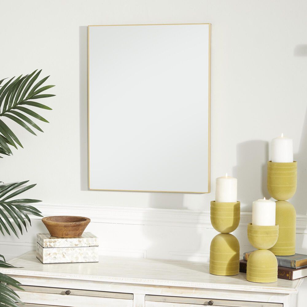 Maple and Jade 24&quot; x 18&quot; Rectangular Wood Wall Mirror with Thin Minimalistic Frame in Matte Gold, , large