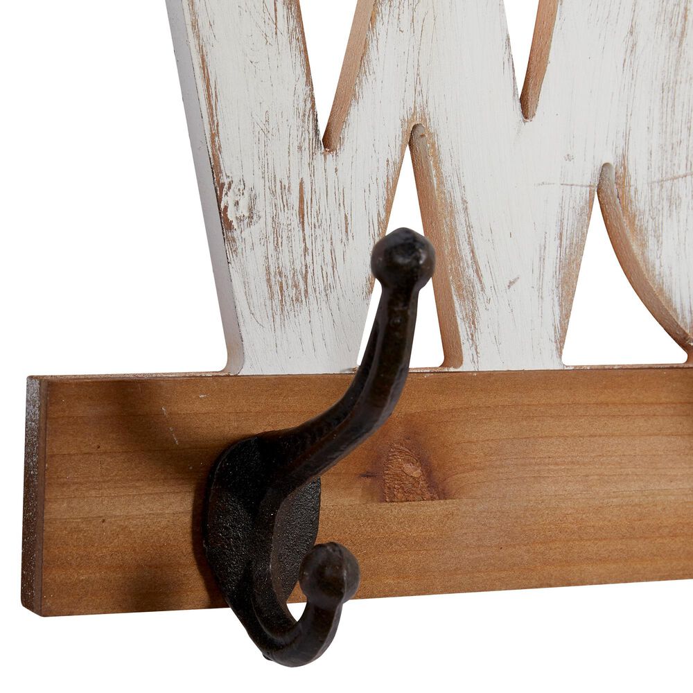Maple and Jade 32&quot; x 10&quot; Wall Hook in Brown and Distressed White, , large